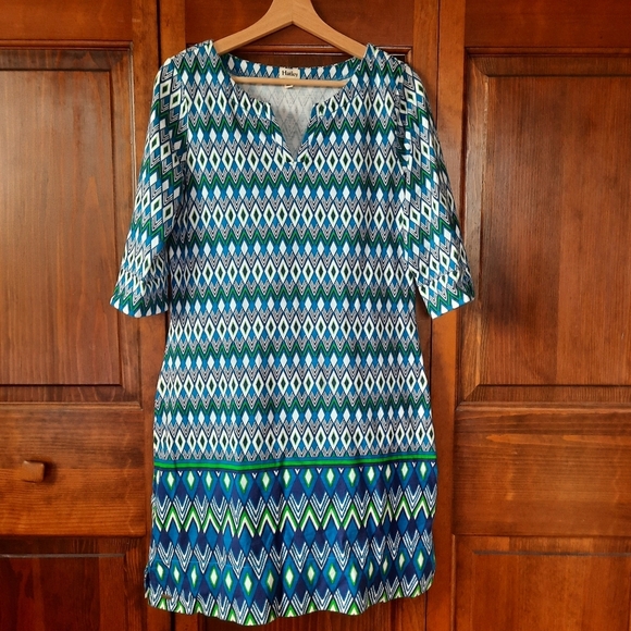Hatley 100% Cotton Geometric Pattern Elbow Length Sleeve Midi Dress Size M - Picture 2 of 12